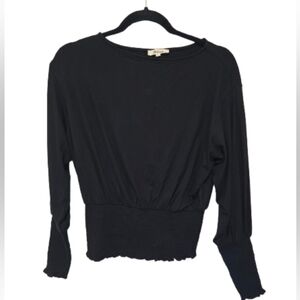 Madewell Elegant Black Women's Top with Elastic Ruching Size XXS NWT